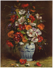 Vintage calendar art of flowers